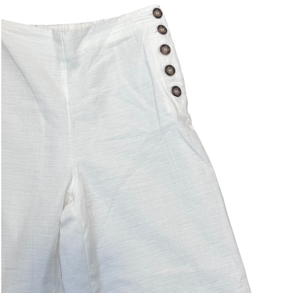 Good Luck Gem White Linen Blend Wide Leg Sailor Button Pants XS YCGP1182 - Picture 3 of 6
